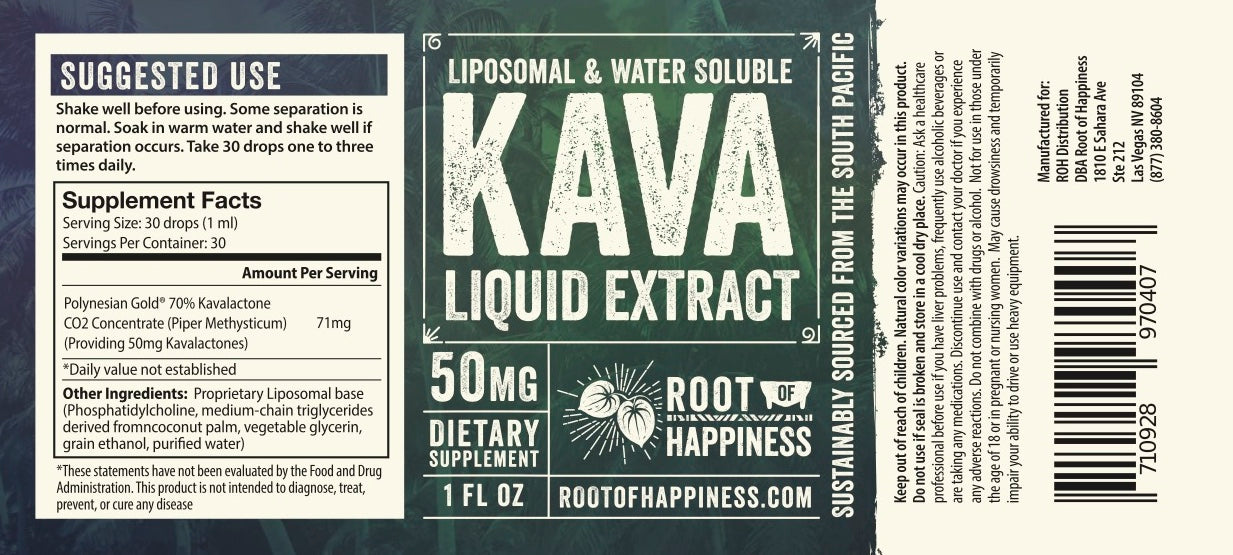 Liquid Kava Extract - Liposomal - Water Soluble - 1oz