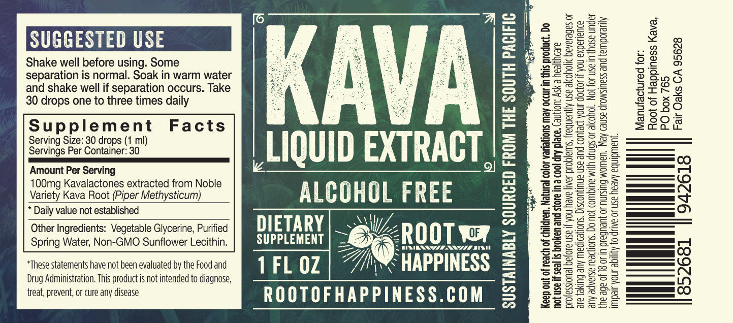 Liquid Kava Extract Tincture Alcohol Free Root of Happiness Root